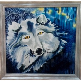Painting - Silk painting - Blue wolf - PhDr. Elena Ruta-Marchallé