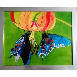 Painting - Painting on glass - Butterflies - Jana Gubová