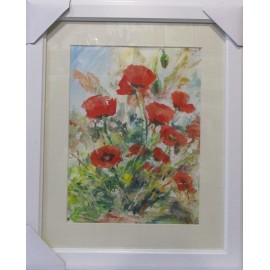Painting - Watercolor - Poppy field - Mária Lenárdová