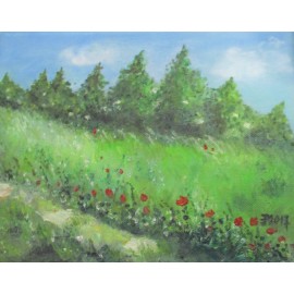 Painting - Oil painting - Behind the village - Ružena Pavlíková
